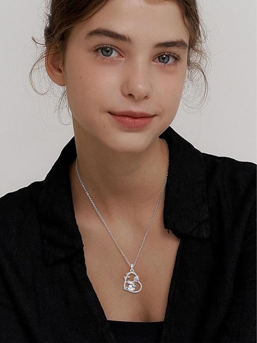 Cute Mother and Daughter Fox/Cat/Cow/Monkey/Panda Necklace 925 Sterling Silver Heart Flower Heart Necklace Animal Jewelry Mother's Day Jewelry for Women