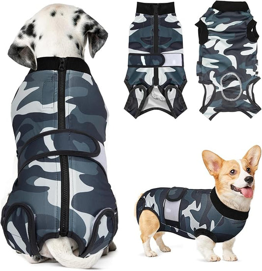 Lukovee Recovery Suit for Dogs, Zipper On Recovery Suit for Female Male Dog, Onesie Abdominal Wounds Cone E-Collar Alternative Prevent Licking Spay Recovery Suit (CF,XS)