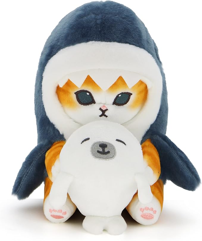 Kawaii Shark Cat Plush Toy Stuffed Animal Doll, Soft Pillow for Boys & Girls (Seal cat, 20cm/7.8in)