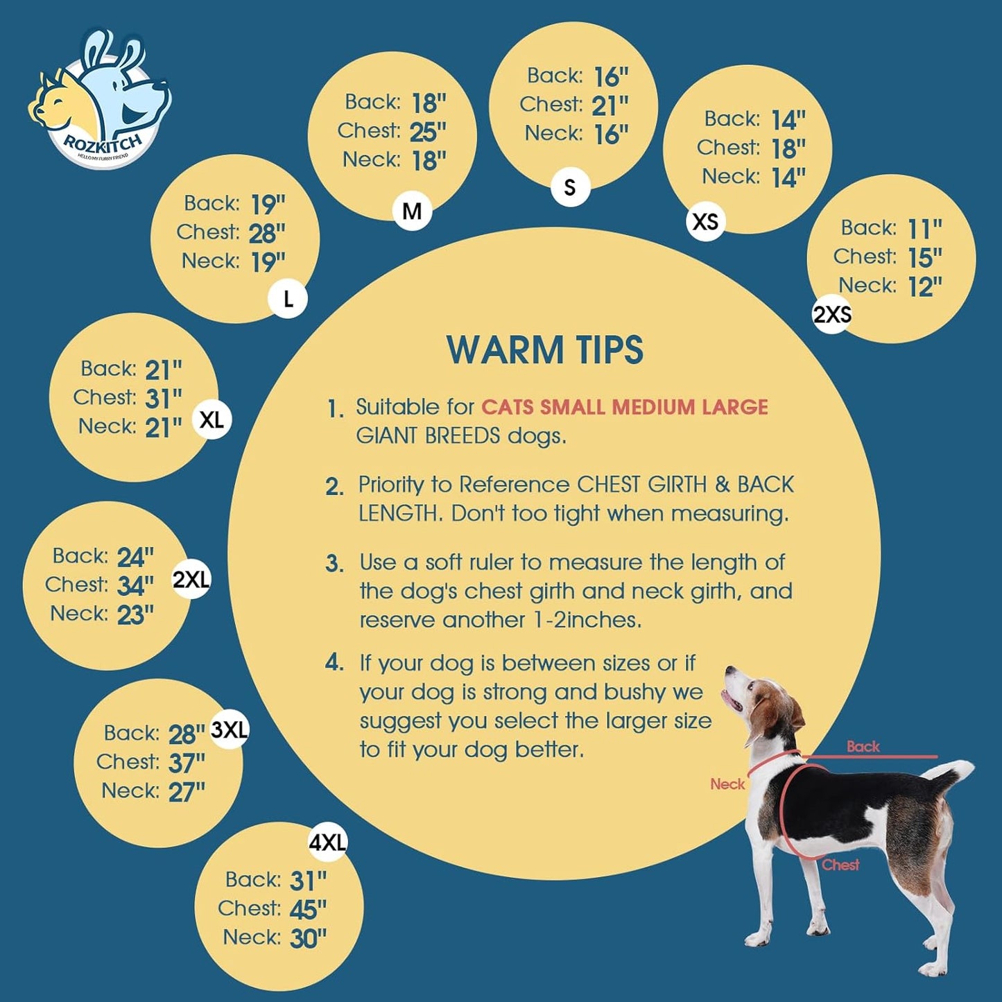 ROZKITCH Dog Winter Coat Soft Fleece Pullover Pajamas, Pet Windproof Warm Cold Weather Jacket Vest with Luminous Zipper, Jumpsuit Apparel Outfit Clothes for Large Giant Dog Geometry 3XL