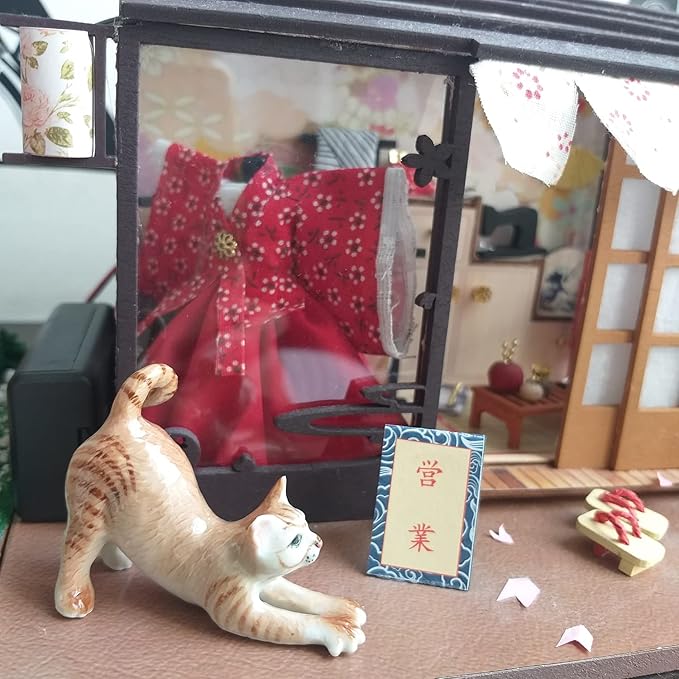 Ceramic Cat Figurine Porcelain Kitten Stretching Post Adorable Pet Kitty Collectible Miniature Hand Painted Animal Gift Decor Calico Brown Tabby