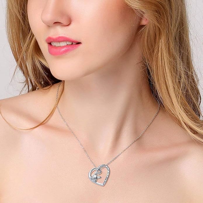 Cute Little Pig Sterling Silver Crystal Love Pendant Necklaces for Her Women Engraved Keep Me in Your Heart Nice Gifts