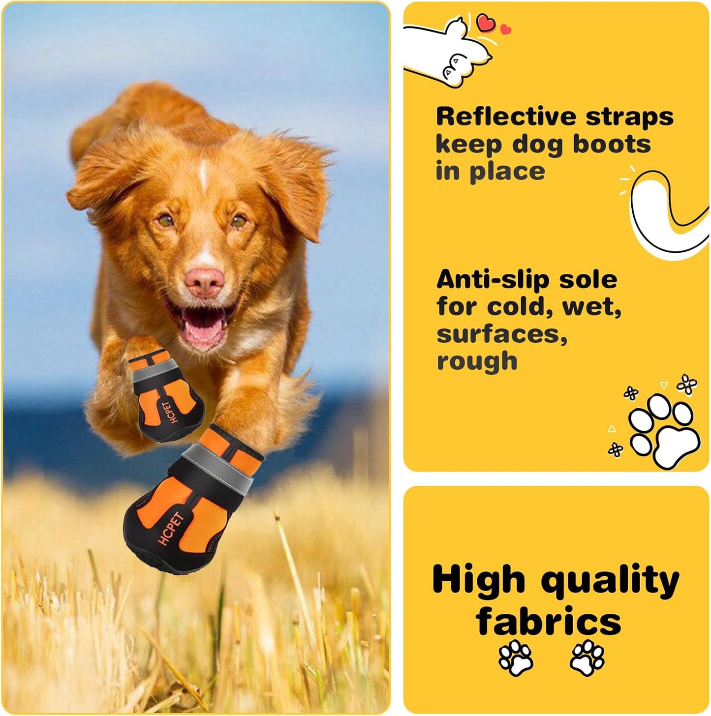 Hcpet Dog Shoes, Dog Boots for Small Dogs, Waterproof Medium Dog Booties Paw Protector for Summer Hot Pavement, Winter Snowy Day, Outdoor Walking, Indoor Hardfloors Anti Slip Sole Orange Size 1