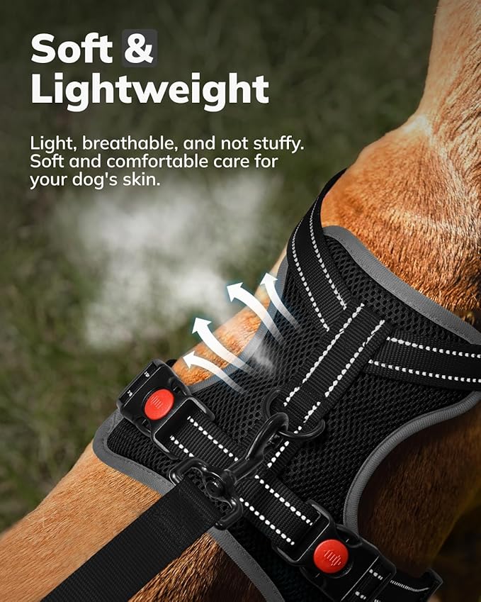 MIDOG No-Pull Dog Harness | Adjustable & Reflective Pet Harness Leash Set for Small Medium Large Dogs Walking, Training| No Choke, Front Clip, Soft Padded Vest with Easy Control Handle - Black, L