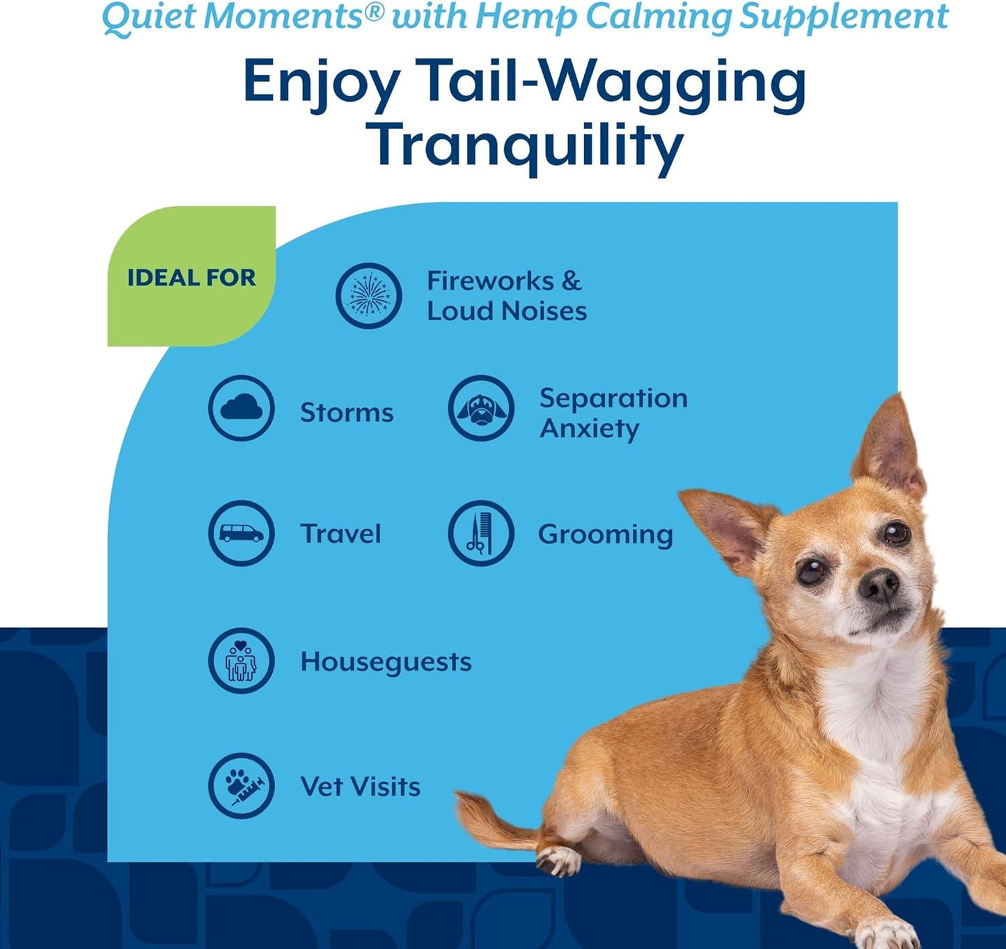 NaturVet Quiet Moments Calming Aid Dog Supplement, Helps Promote Relaxation, Reduce Stress, Storm Anxiety, Motion Sickness for Dogs (Quiet Moments Plus Hemp, 180 Soft Chews)