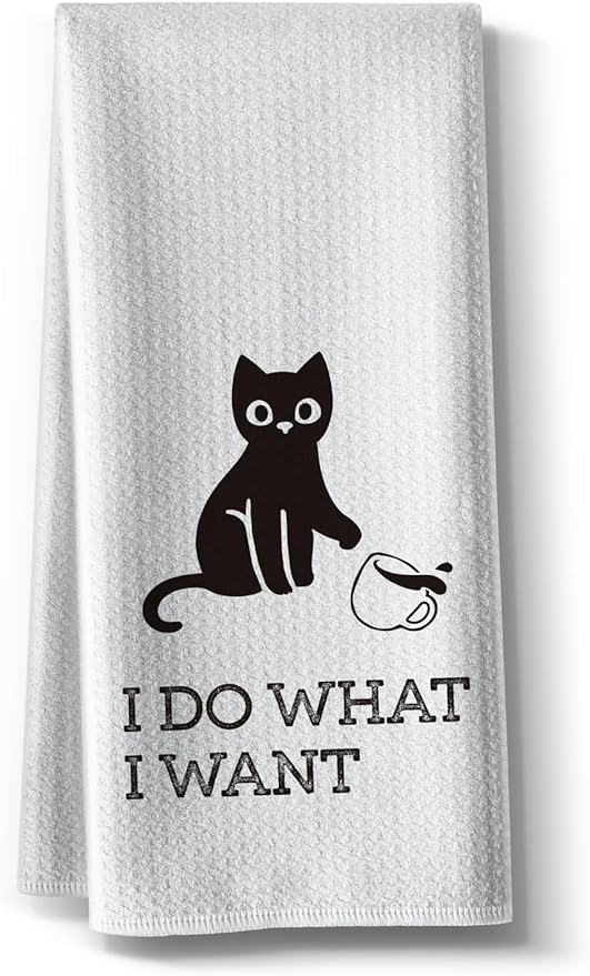 Funny Kitchen Towels,Cat Themed Dishcloth Dish Napkin Décor,16 x 24Inch,Cute Hand Towel,High Absorbent Tea Rags,Sweet Gifts for Cat Lover Owners Mom Hostess Women New Home Housewarming