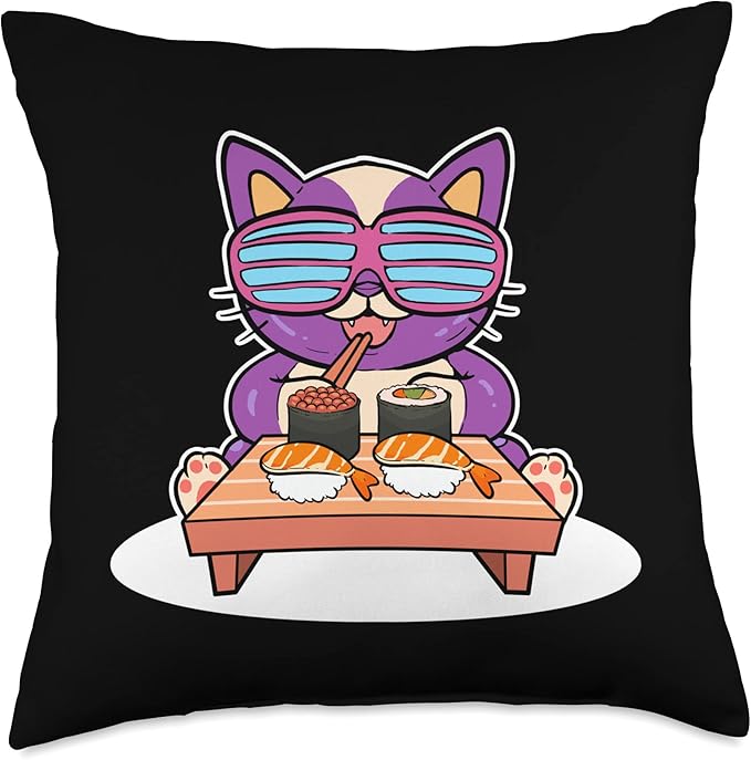 Sushi Cat Anime Figure Japanese Noodles Ramen Throw Pillow