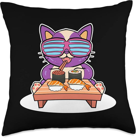 Sushi Cat Anime Figure Japanese Noodles Ramen Throw Pillow
