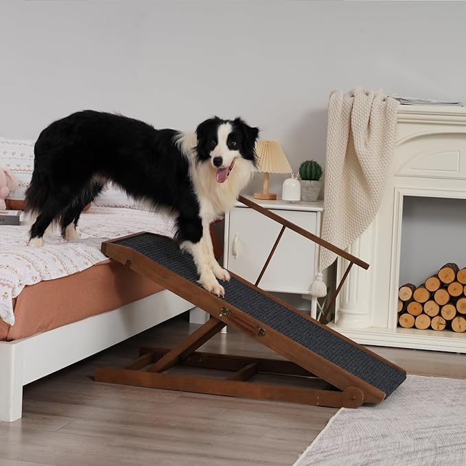 Dog Ramp for Bed, Pet Steps Stairs for Small and Large Dog Portable for Bed, Couch, Car, Height Adjustable, Anti-Slip Traction Mat, Support up to 210 lbs (Black, LENTH-55.1IN)