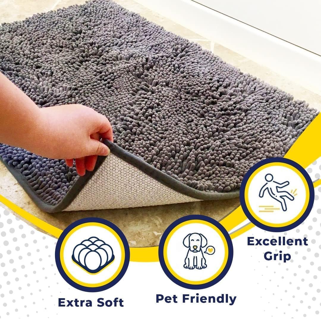 Muddy Mat® Shown on TV – Super Absorbent Door Mat Indoor, Microfiber Quick Dry Chenille Entryway Rug, Non-Slip Front Door Mat, Indoor Mats for Entryway, Machine Washable Pet Rug, Grey 36"x60"