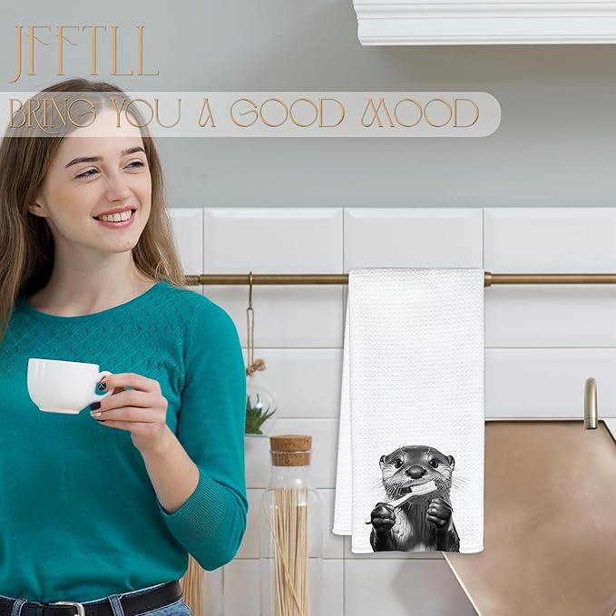 Funny Toothbrush Otter Bathroom Hand Towels, Otter Gifts Decorative Towels for Bathroom Washroom Restroom Decor, Kids Hand Towels, Otters Gifts for Women Men, 16x24 Inch