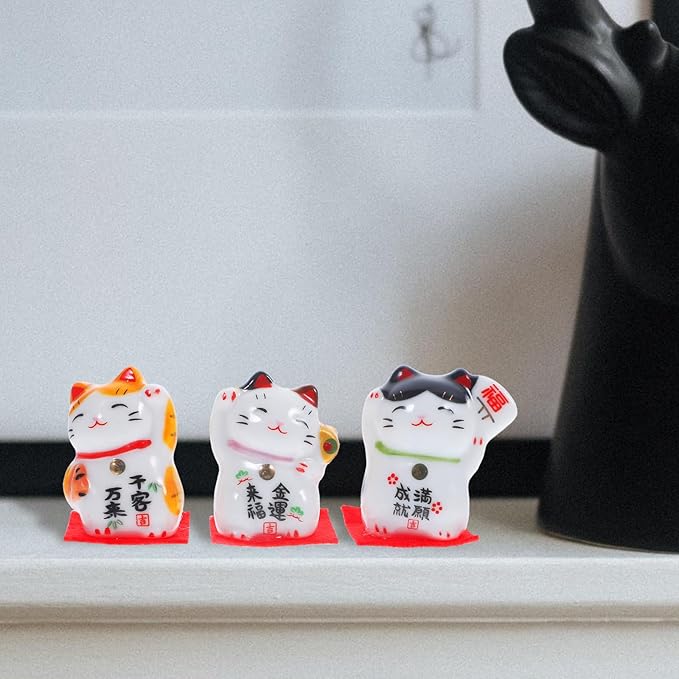 IMIKEYA Japanese Fortune Cat Home Decor 3pcs miniture Decoration Miniature Animal Figurines Decor Waving cat Figurine Figurines Figurine Ceramics Crafts Desktop Decoration Number