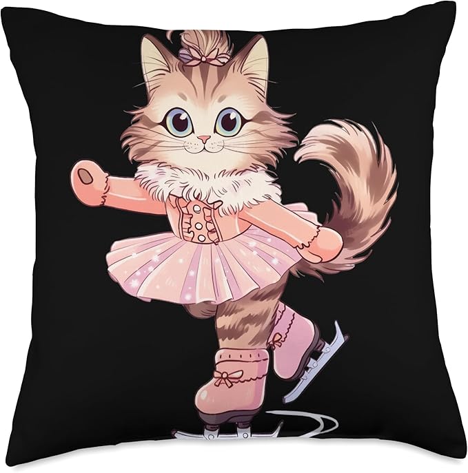 Maine Coon Cat Figure skating Figure skating Children Girls Women Throw Pillow