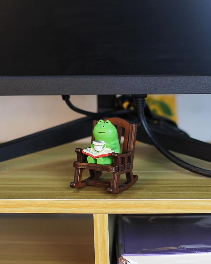 Cute Mini Frog Figurine with Small Sofa Resin Figure for Office Home Decor for Frog Lovers (Rocking Chair)
