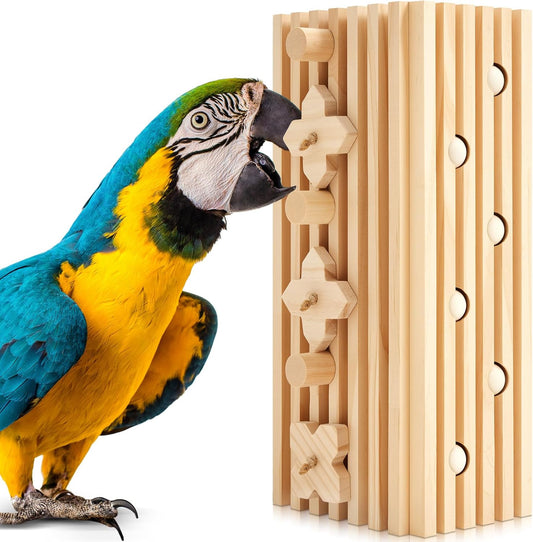 12 x 5 x 4 Inches Extra Large Bird Parrot Toy Activity Block Multicolored Natural Wooden Parrot Cage Chewing Toys for Large Medium Macaws Cockatoos African Grey Birds