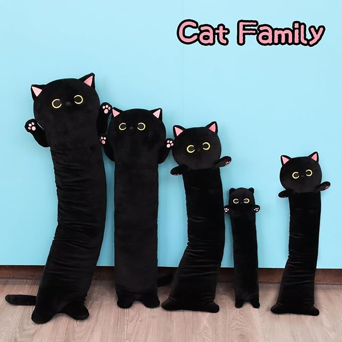 Long Cat Plush Long Cat Body Pillow, 31" Kawaii Cartoon Cat Stuffed Animals Soft Cat Plushie, Cute Black Cat Plush Pillow Cuddle Pillow Stuffed Cat Toys for Kids Birthday