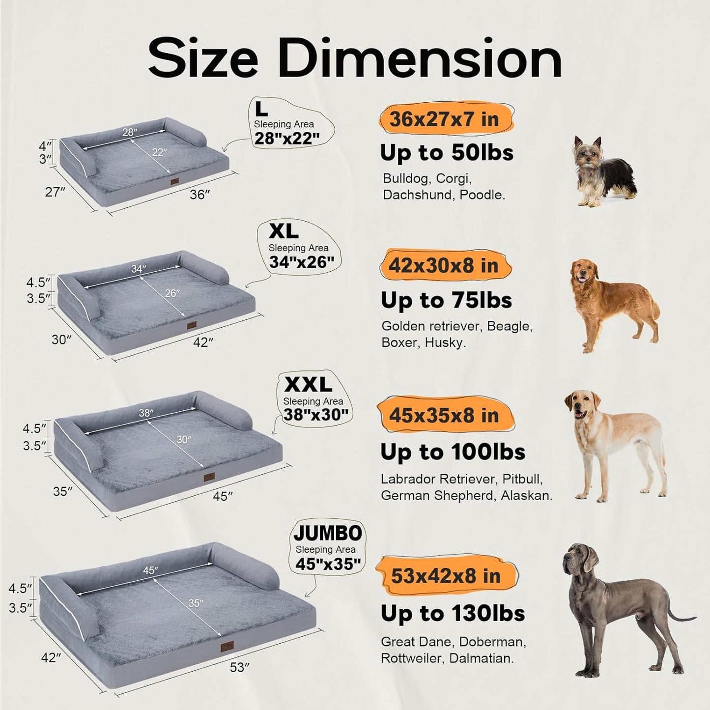 Large Dog Bed Orthopedic Washable, Big Large XXXLarge Dogs, Orthopedic Grey Extra Dog Bed with Waterproof Cover and Removable Egg Foam, Couch Bed Bolster