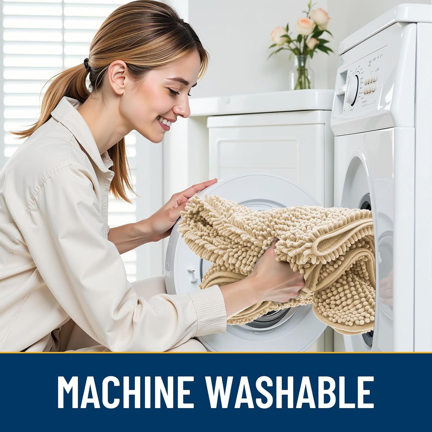 Smiry Dog Door Mat for Muddy Paws 24x16, Absorbs Moisture and Dirt Doormat, Non-Slip Washable Quick Dry Chenille Front Door Mat Indoor Entrance, Entryway Carpet for Inside Floor, Beige