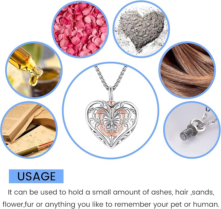 Eusense Cremation Jewelry for Ashes Urn Necklace to Put Ashes In 925 Sterling Silver Memorial Pendant Heart Urn Necklaces for Ashes Necklace for Women Men