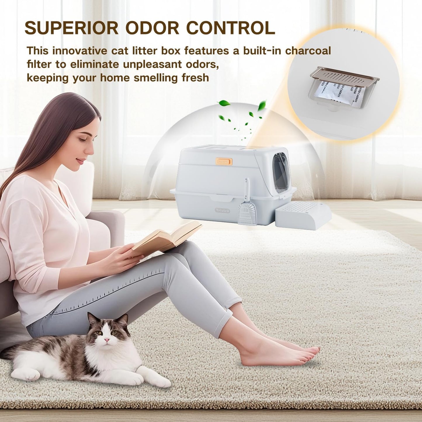 XX-Large Stainless Steel Cat Litter Box with Lid – Fully Enclosed Large Litter Box for Big Cats, Odor Control with Magnetic Door, Easy Clean, Multi-Cat Durable Metal Pan.(White-Gray)