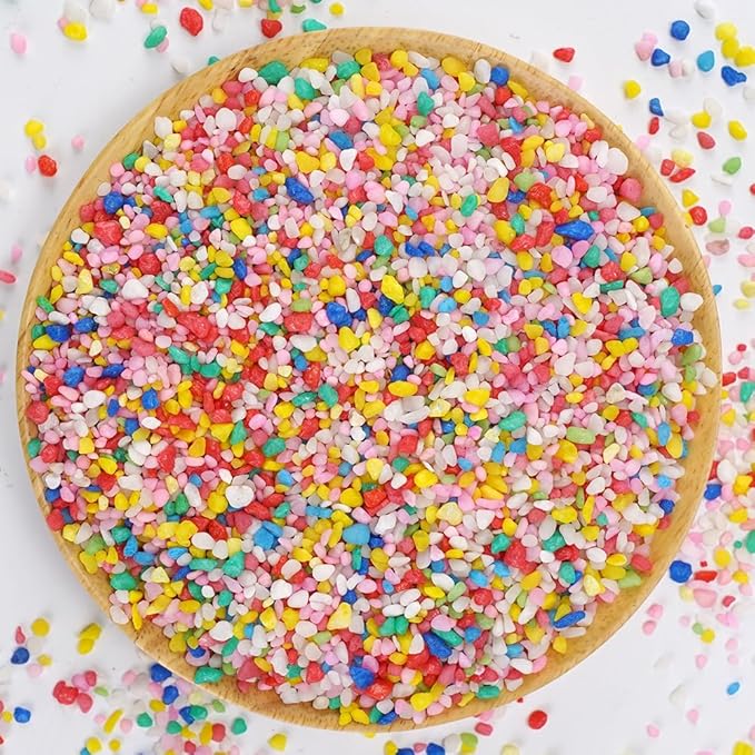 Mini Rainbow Confetti Gravel Pebbles Mix Colored Stones Aquarium Gravel Decorative Colored Garden Sand Succulent Cactus Bonsai Gritty Mix Rocks for Top Dressing, Landscaping, Home Decor 2.2 lbs