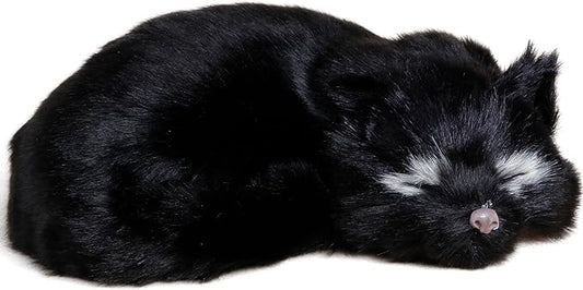Realistic Furry Sleeping Cat Figurine Simulation Kitty Lifelike Kitten Home Office Shelf Decorative Statue, Synthetic Fur Pet Replica (Black)
