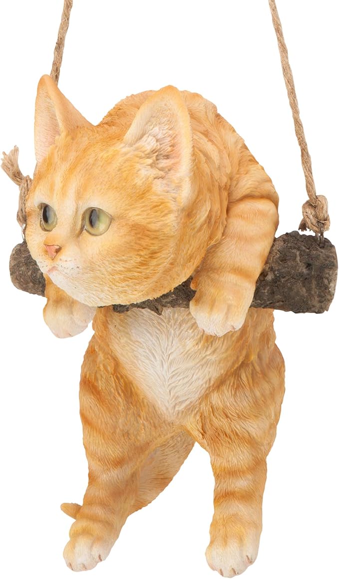 Design Toscano Orange Tabby Kitty on a Perch Hanging Cat Sculpture