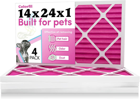 Colorfil 14x24x1 Air Filter (4-Pack) | Made in the USA | Color Changing | Remove Cat and Dog Odor | MERV 8 for Pet Hair Dander and Dust | 13.75"x23.75"x0.75" Exact Size