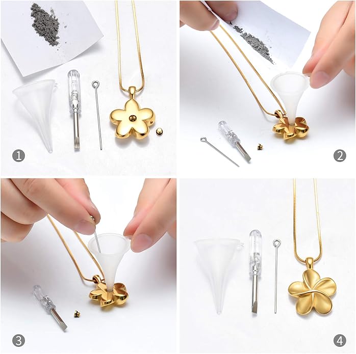Flower Cremation Ashes Jewelry Cremation Necklace Memorial Locket for Ashes Keepsake Urn Pendants for Women/Men