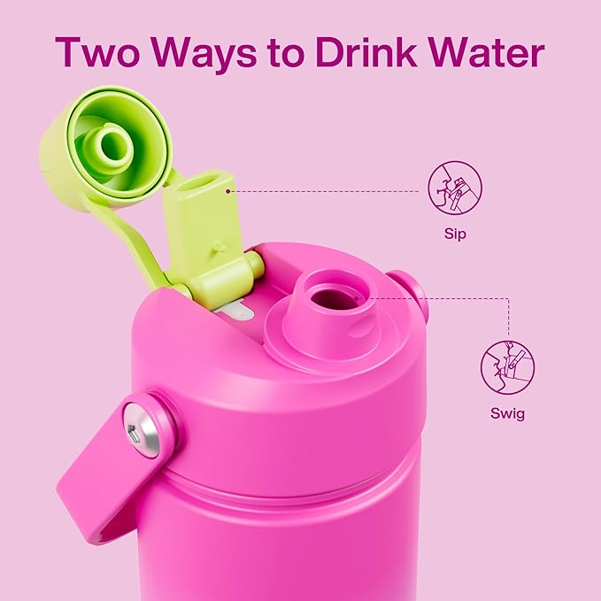 Insulated Water Bottle with Straw Stainless Steel Water Bottle, Leak-Proof, BPA-Free, Double Wall Vacuum Keeps Cold for 24 Hours for Sports, Travel, School (26 oz, Lime Sorbet)