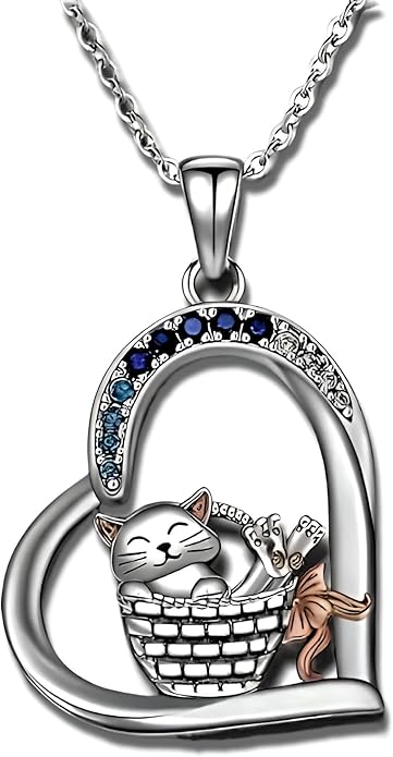 Cute Heart Necklace, With Black Cat - Charming Cat Heart in Rose Gold - Stylish Gift for Women & Party Accessory