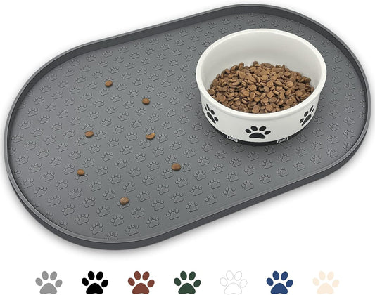 KPWACD Pet Placemat for Dog and Cat, Anti-Slip Waterproof Dogs Feeding Bowl Mat Prevent Food and Water Overflow, Silicone Puppy Dish Mats Suitable for Small Medium Big Pets, Grey, 24" * 16"