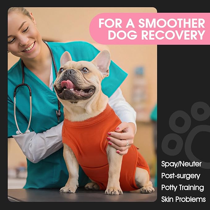 FUAMEY Dog Recovery Suit Male,Dogs Surgery Neuter Suits Puppy Spay Shirts for Female Protect Dog's Skin Anti Licking Abdominal Wounds Doggie Onesie Pet Bodysuit Alternative to Cone Orange XXL