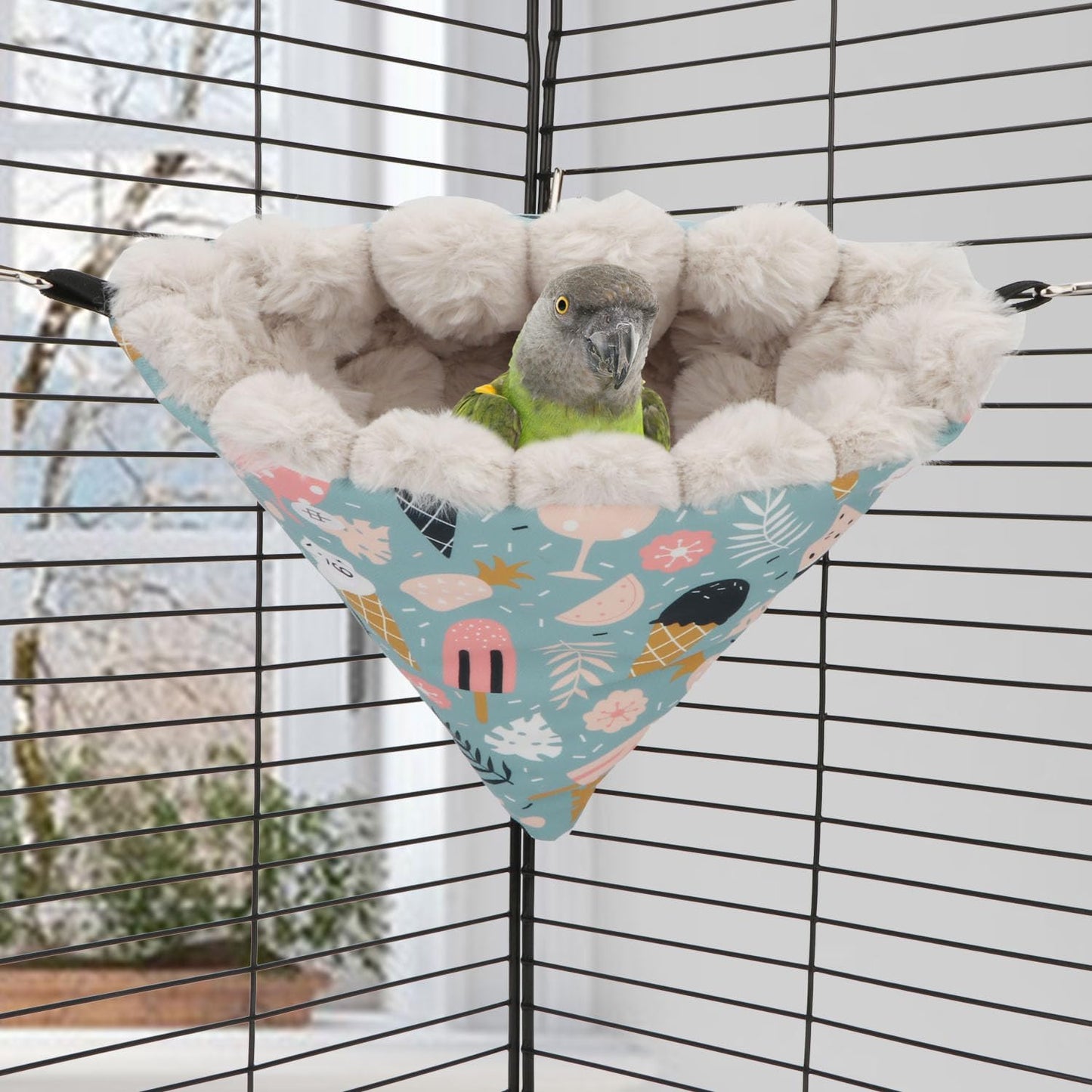 Wontee Bird Nest House Winter Warm Hanging Hammock Bird Bed Snuggle Hut for Parakeets Budgies Caique Conures Cockatiels (Medium, Blue)