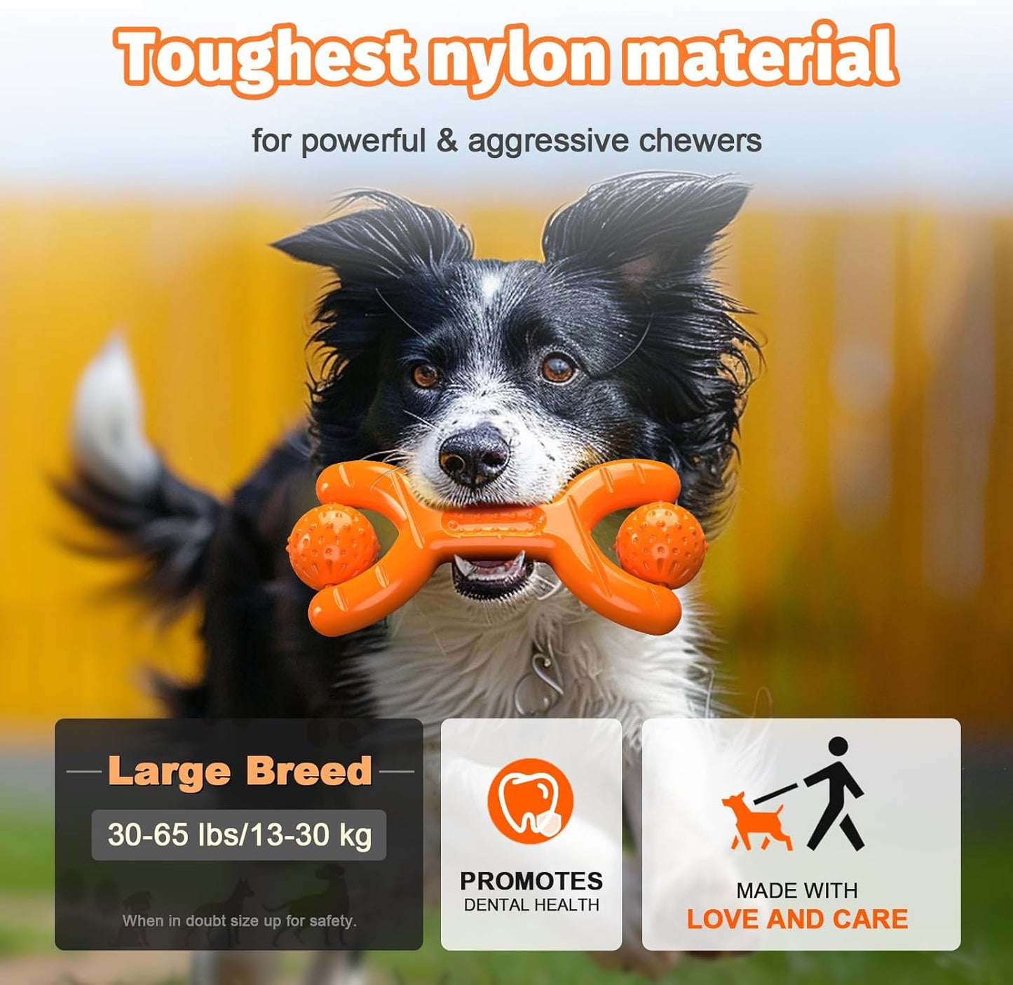 Indestructible Dog Toys for Aggressive Chewers - Heavy Duty Chew Proof Durable Toy for Large Breed Dogs, Interactive Tough Nylon Bone for Boredom Relief & Mental Stimulation,Orange