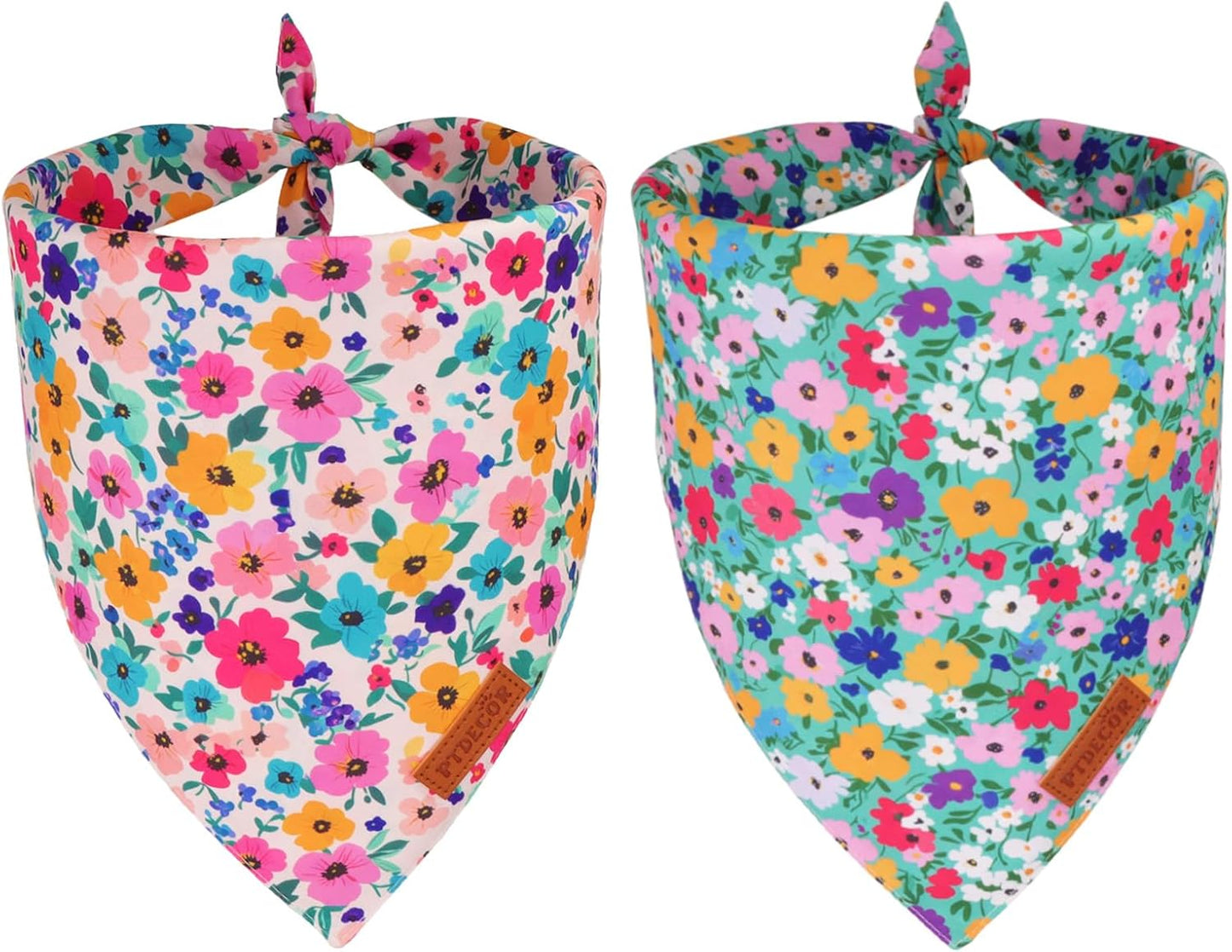 PTDECOR Floral Dog Bandana, Flower Reversible Pets Scarf, Premium Durable Fabric, Adjustable Pink Green Bandanas for Extra Large Dogs (X-Large)