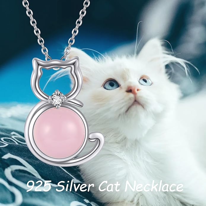 POPLYKE Cat/Family Cat Necklace for Women 925 Sterling Silver Celtic Moon Cat Wiccan Jewelry for Wife