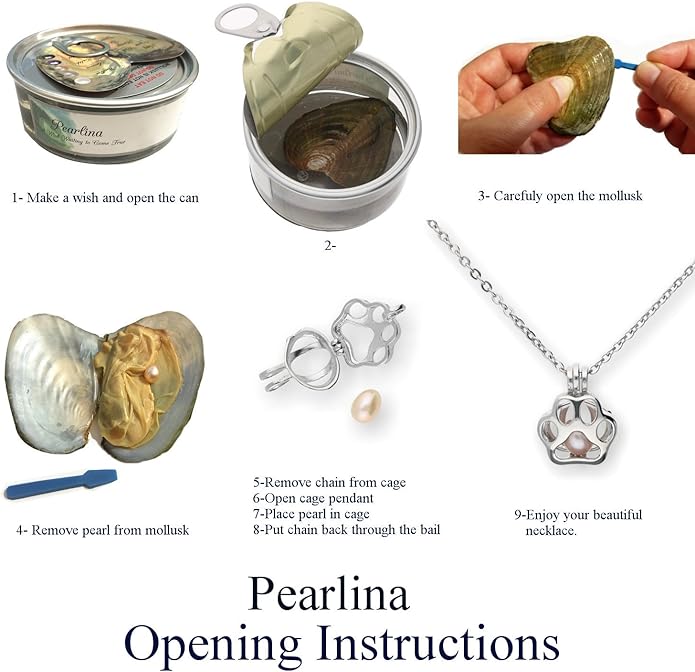 Pearlina Paw Print Cultured Pearl in Oyster Necklace Set Silver-tone Pendant w/Stainless Steel Chain 18"