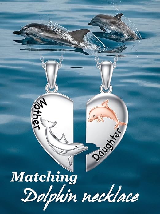 OCJ Mother Daughter Matching Necklaces 925 Sterling Silver Animals Matching Necklace for Mom Daughter 2 Pcs Matching Heart Pendant Birthday Mothers Day Gifts for Mom and Daughter
