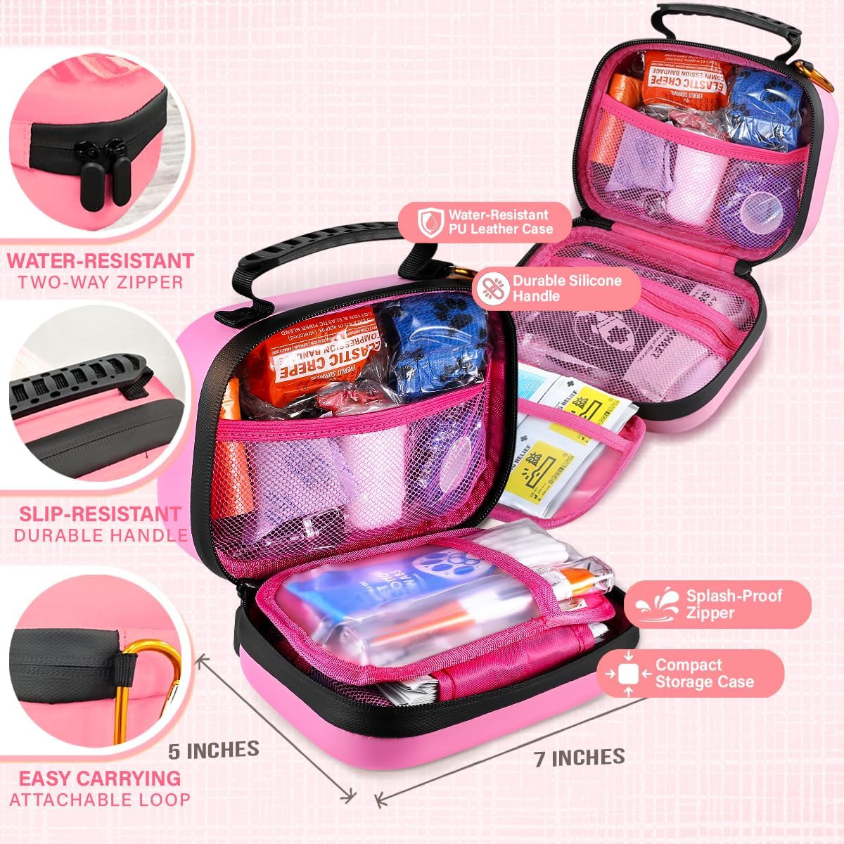 EVERLIT Pet Medic First Aid Kit | 95 Pcs Vet-Approved Medical, Outdoor & Emergency Supplies for Dogs, Cats, Animal Care | Travel-Friendly Compact Bag for Home, Car and Travel (Valentine Lace)