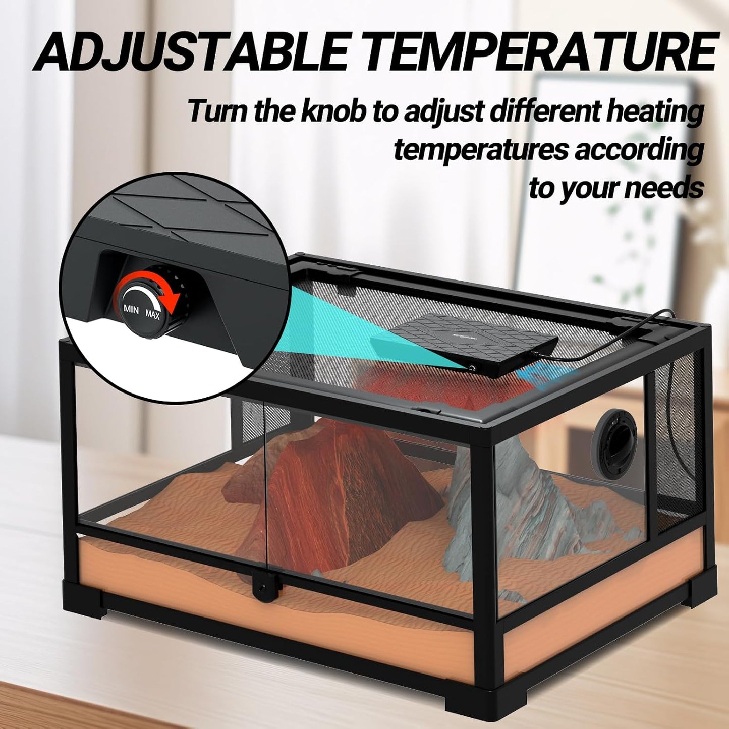 REPTI ZOO Reptile Heat Panel Adjustable Temperature Reptile Heating Plate, Non-Light Heating Solution with Expanded Heating Range for Hermit Crabs/Leopard Geckos/Turtles/Snakes/Lizards