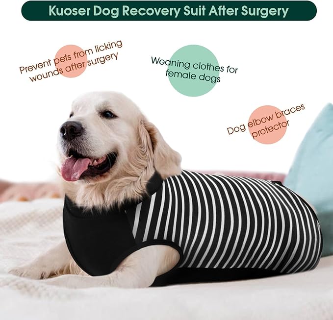Kuoser Dog Recovery Suit, Anti Licking Dogs Rear Leg Sleeve, Abdominal Dog Surgical Suit with Pants Cover Protect Wounds, Dogs Elbow Protector Soft Pet Surgery Onesie Cone Alternative, Black XL