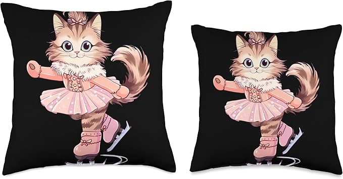 Maine Coon Cat Figure skating Figure skating Children Girls Women Throw Pillow