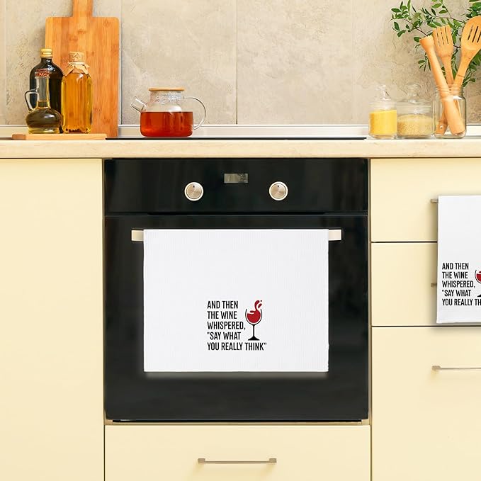 Funny Kitchen Towels for Women, and Then The Wine Whispered Dishcloths, Wine Lovers Gifts, Kitchen Decorative Tea Towels with Saying, Sweet Housewarming Gifts for Hostess Housewife Friend
