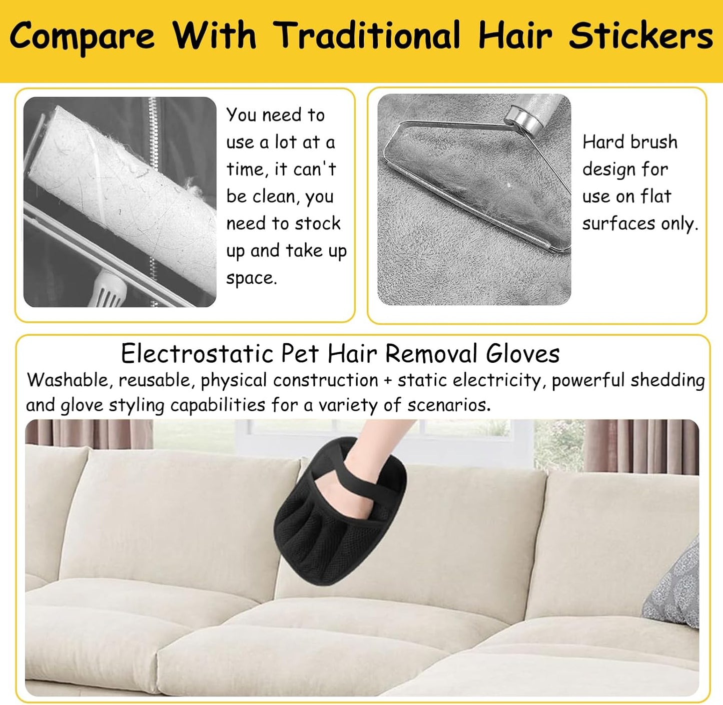 Vingtank 2Pcs Pet Hair Remover Glove, 2025 Upgraded Pet Hair Remover Electrostatic Gloves Reusable Cat & Dog Hair Removal Tool for Couch, Furniture, Carpet, Car Seat