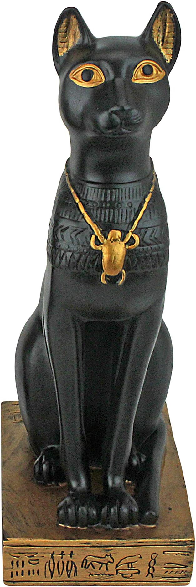 Design Toscano Egyptian Cat Diety Bastet Figurine Statue, 3 inches wide, 8 inches tall, Cast Stone Resin, Black & Gold Finish