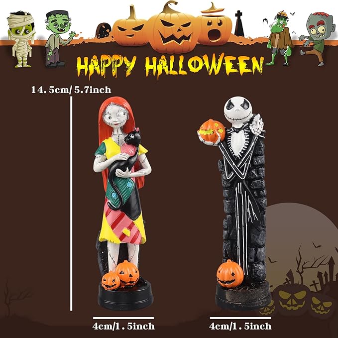 nezababy A Nightmare Before Christmas Figurines Jack Skellington Sally with Pumpkin Statues Sets Halloween Decoration Collection Gifts (2PCS)