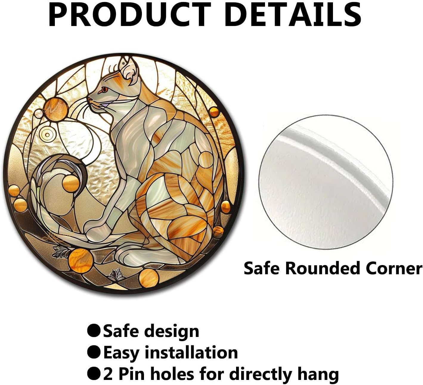 Lygond Metal Tin Sign - Circular Stained Glass Cat Garden Sign for Garage - 1212 Inches