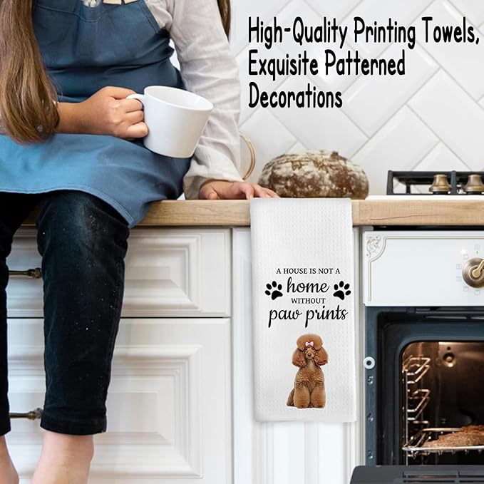Funny Poodle Housewarming Gifts, Dog Themed Gifts Kitchen Bathroom Decor Towels 16″×24″,Dog Lovers Gifts for Girls Mom Women, A House is Not A Home Without Paw Prints Bathroom Kitchen Dish Hand Towels