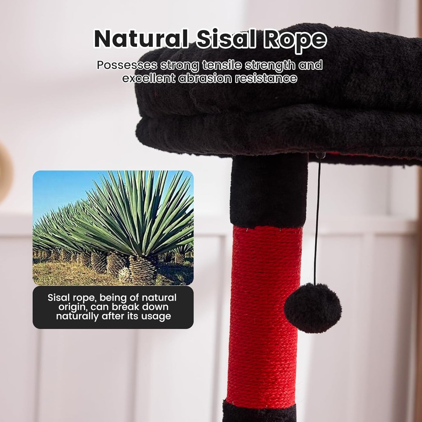 Gardner Pet 65in Heavy Duty Cat Tree Tower for Large Cats, Multi-Level Cat Furniture with Replaceable Sisal Scratching Post, Hammock | Extra-Large Platform & Condo (Black Red, Basic φ:2.84")